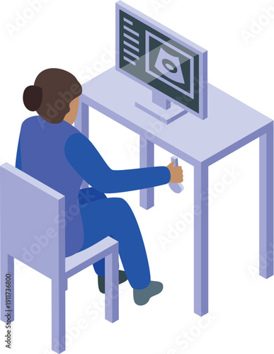 Doctor using computer for online consultation, analyzing ultrasound scan and providing medical advice remotely