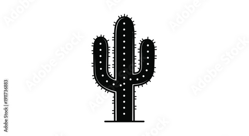 Single black cactus illustration, minimal flat vector, calendar page design concept