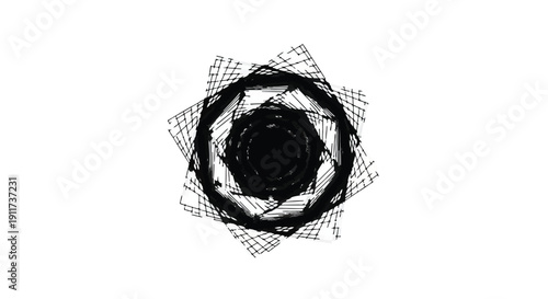 Abstract geometric circular pattern with black and white shapes, modern minimalist design element for creative projects and artistic backgrounds
