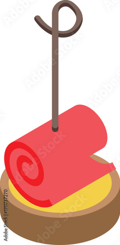 Canape with ham roll hanging over bread and cheese, creating a unique and appealing appetizer