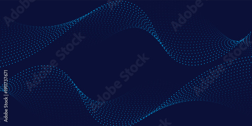 Abstract technology big data digital background. Dot blue wave light screen gradient texture background. 3d wave point fractal grid science futuristic audio