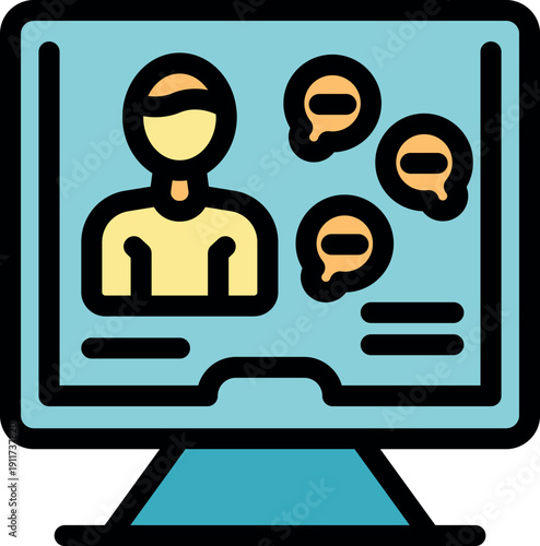 Online support agent providing assistance through chat messages on a computer screen, symbolizing customer service and online communication