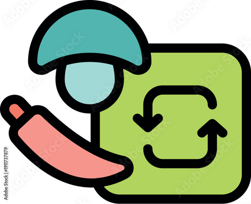 Composting organic food waste like chili pepper and mushroom promoting recycling and sustainability