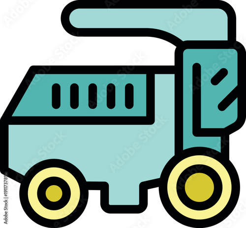 Combine harvester working in field, harvesting grain, agriculture icon illustration