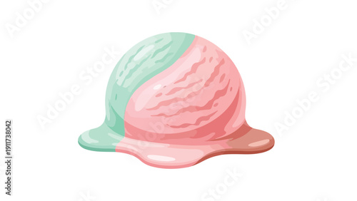 Melting pastel-colored ice cream against a clean white background with a close-up view.