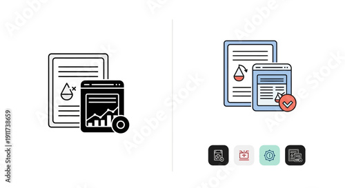 Lab report analysis with data visualization icon