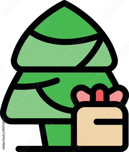 Festive christmas tree with a decorated gift box underneath, symbolizing the joy and giving of the holiday season