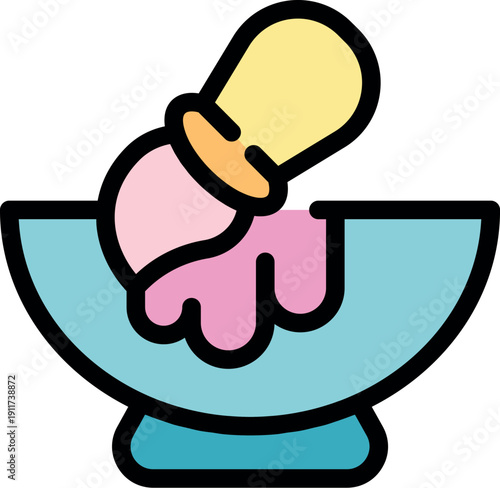 Pink cream being applied with brush in bowl, beauty and skincare concept