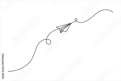 Ultra minimal paper plane silhouette drawn with a single continuous line, focusing purely on the outer contour for a clean, modern linear design.