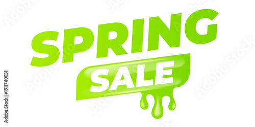 Green Spring Sale vector banner with liquid dripping effect, creative green gradient typography isolated on white background for retail promotion and seasonal discount