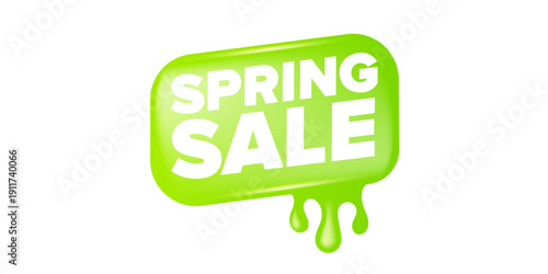 Green Spring Sale vector banner with liquid dripping effect, creative green gradient typography isolated on white background for retail promotion and seasonal discount