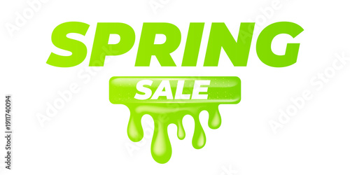 Green Spring Sale vector banner with liquid dripping effect, creative green gradient typography isolated on white background for retail promotion and seasonal discount