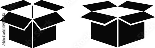 Open cardboard box icon set, shipping package and delivery parcel symbol, solid vector illustration