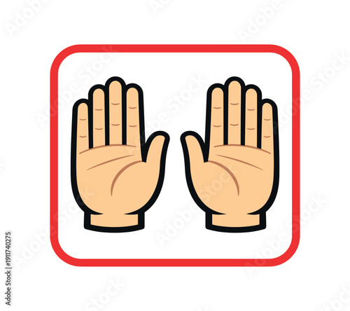 raised two hand gesture both palms facing forward inside subtle frame strong stop body language symbol no faces no bodies . colored flat icon vector illustration