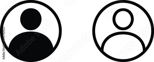 User avatar profile icon set, anonymous human silhouette circle symbol, account identity outline and solid vector illustration