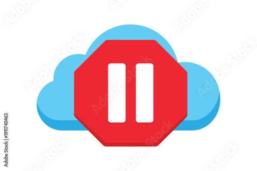 octagon layered over simple cloud icon stop cloud sync digital pause concept no devices . colored flat icon vector illustration