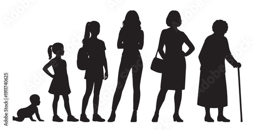 Women of Different Ages Silhouettes Set