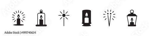 Candle and sparkler icons for celebration and festive occasions with decorative elements