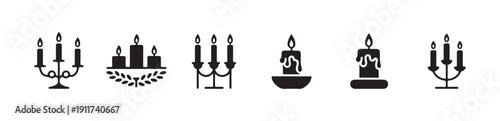 Variety of black silhouettes showing antique candelabras and melting wax pillar candle designs