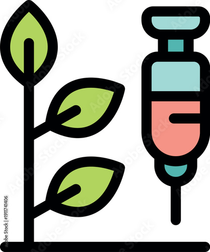 Syringe injecting medicine into plant promoting growth, enhancing plant health and vitality
