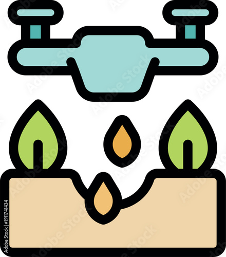 Agricultural drone spraying fertilizer or insecticide over growing plants, enhancing crop growth and protection