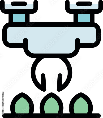Drone with robotic arm harvesting crops, representing automation and technology in modern agriculture