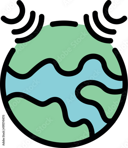 Simple icon of planet earth with radio waves, representing global communication and connectivity