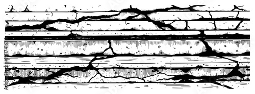 Distressed vintage horizontal stripes with heavy cracks and grunge texture background