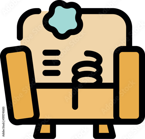 Old armchair showing signs of damage, with exposed spring and foam, representing the concept of worn out furniture