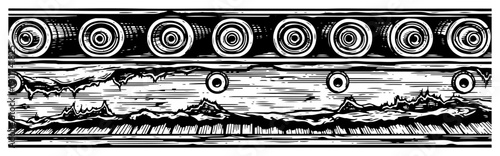 Decorative horizontal frieze with repeating circular geometric ornaments