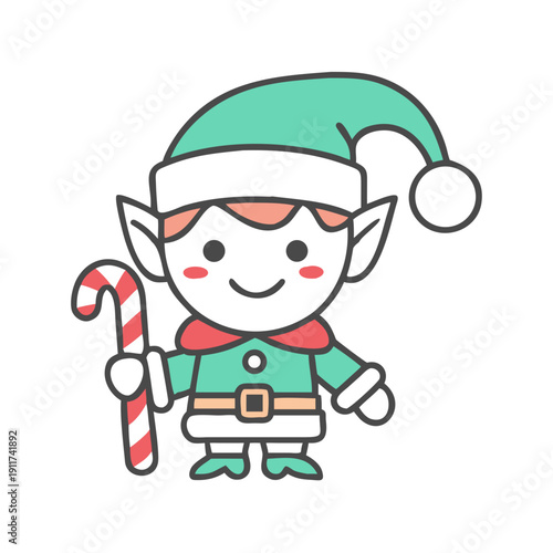 -- a fairy-tale elf with a candy cane------------------------