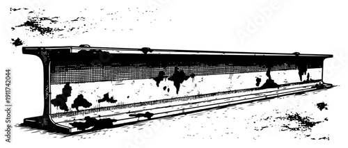 Heavy steel construction beam or girder resting on the ground sketch