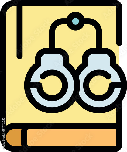 Handcuffs hanging on a book cover, representing criminal justice, law enforcement, and the consequences of illegal activities