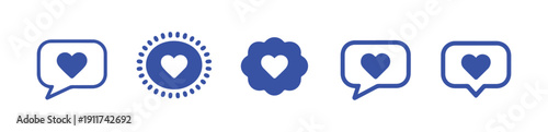 Collection of stylish heart icons inside speech bubbles for positive user engagement feedback