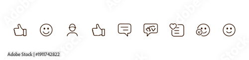 Set of line vector icons representing social interactions and communication elements for web design