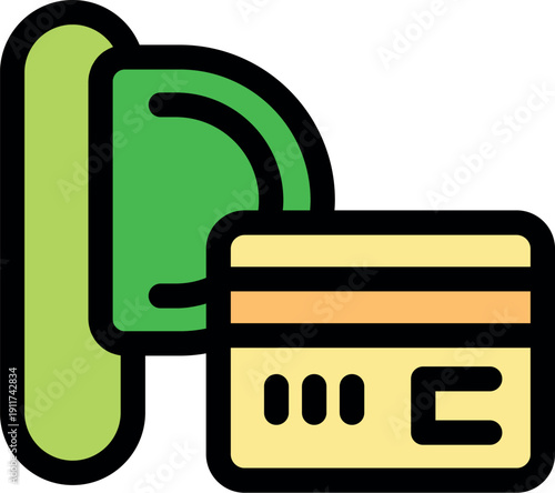 Secure online payment system protecting credit card information with green money symbol and magnetic stripe card