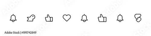 Social media icons set like thumb up comment heart bell and share button