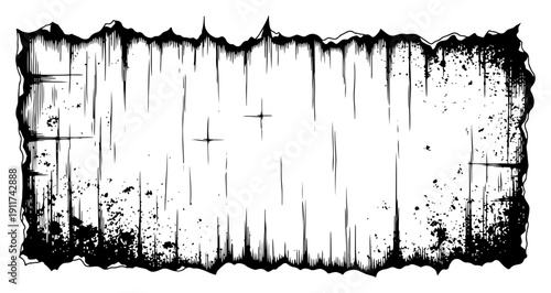 Grunge border design with vertical ink scratches and distressed paper edges in hand drawn style