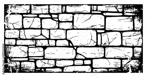 Horizontal stone wall texture with deep cracks and grunge effect