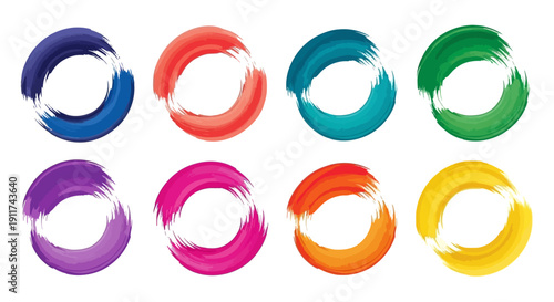 vibrant abstract brushstroke circles colorful hand-painted designs with texture isolated on white ideal for graphic.