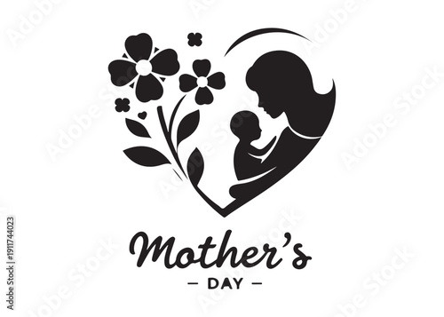 mother's day logo silhouette vector, motherhood love silhouette vector illustration, women and child logo silhouette, mother holding baby logo, happy mother's day logo vector silhouette 