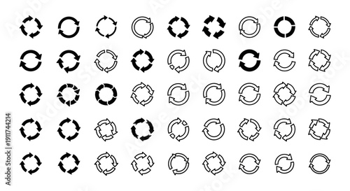refresh and recycle vector icons displaying circular arrows for update symbols loading loops and sustainability.