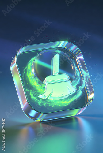 Futuristic Disk Cleanup App Icon – Glowing System Cleaner and Optimization Concept
