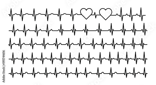 ecg heartbeat lines flowing into two distinct hearts a minimalist graphic symbolizing romantic love health and emotional connection.