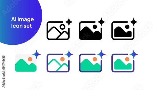 AI Artificial Intelligence Image Picture Icon set, black and white and colored.