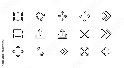 vector ui icons set showing navigation upload expand and close controls ideal for modern web and app ux design.