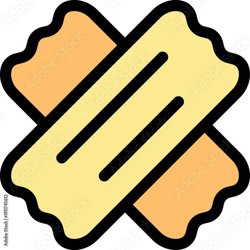 Two crossed adhesive bandages provide a simple yet effective solution for covering and protecting minor cuts, scrapes, and wounds