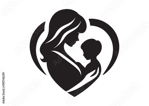 mother's day logo silhouette vector, motherhood love silhouette vector illustration, women and child logo silhouette, mother holding baby logo, happy mother's day logo vector silhouette 