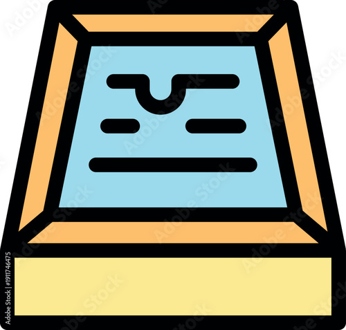 Silk screen printing frame placed on a table, displaying a central ink deposit and horizontal squeegee marks, indicating recent use in a printing process