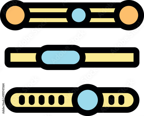 Set of three slider buttons representing different levels of adjustment in a user interface